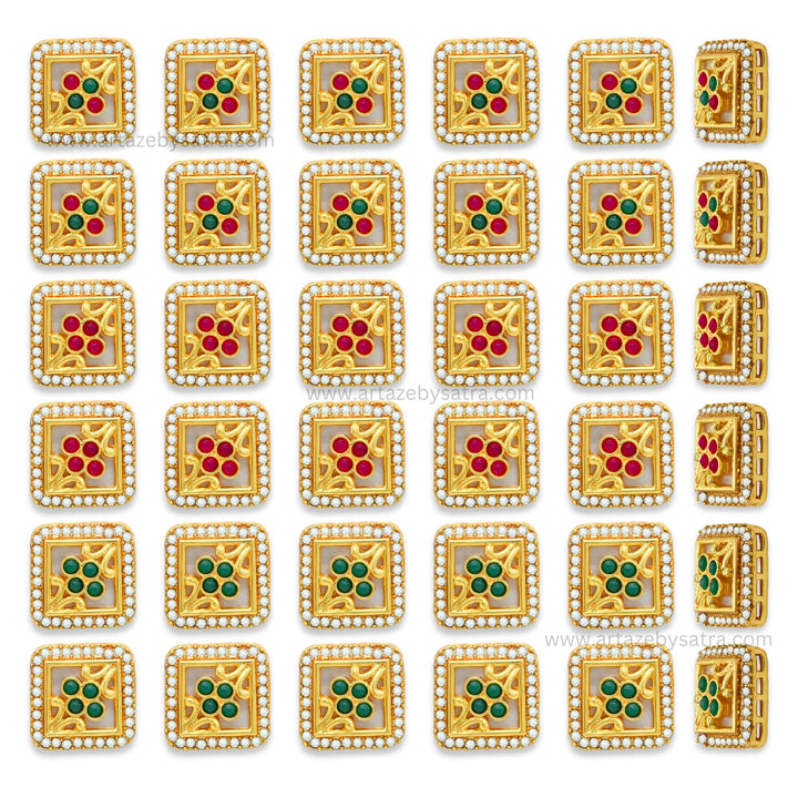 Square Meenakari Kundan Beads | Size : 19mm | Qty : 12pcs