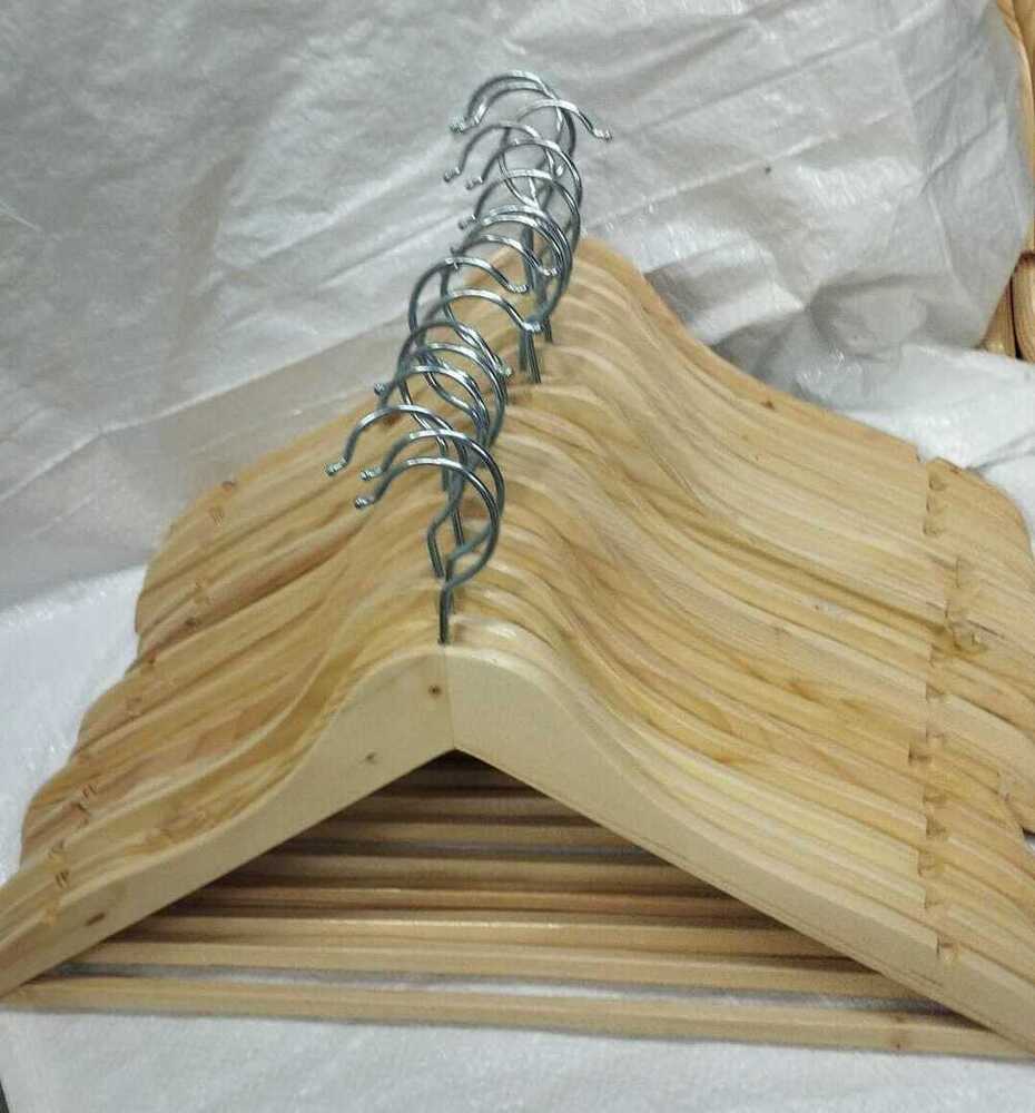 17 Inch Wooden Clothes Hanger - Color: Beige