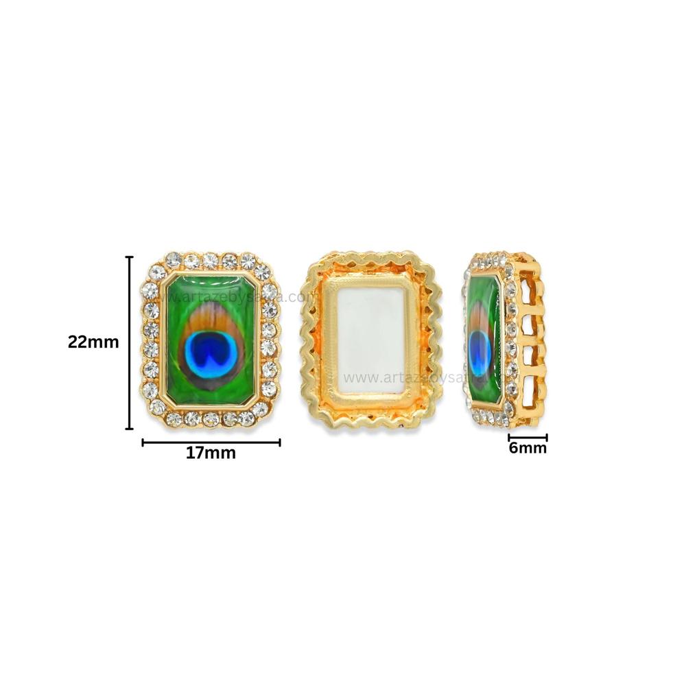 Rectangle Peacock Meenakari Kundan Beads | Size : 22mm | Qty : 6pcs
