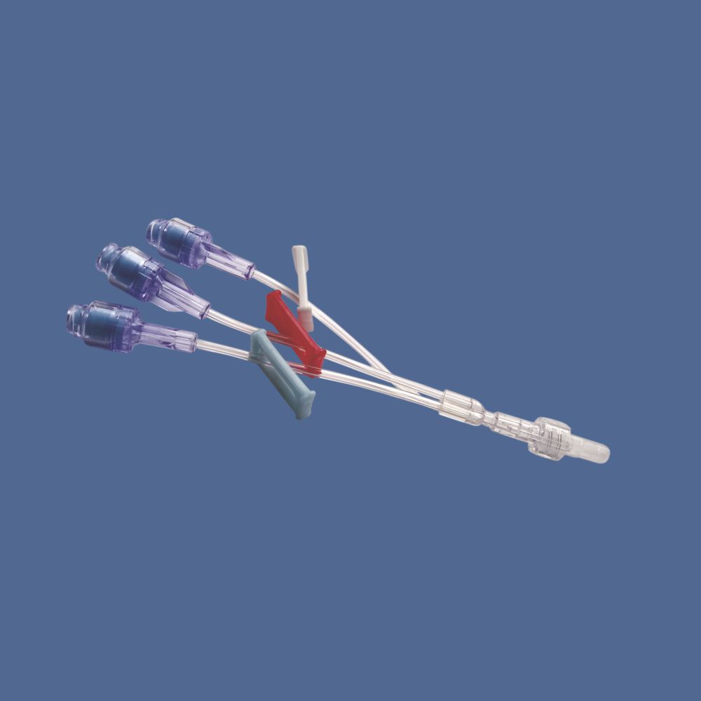 Three way PU extension set with three needle free valve