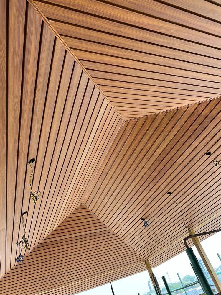 Wooden linear Ceiling Design For Bedroom