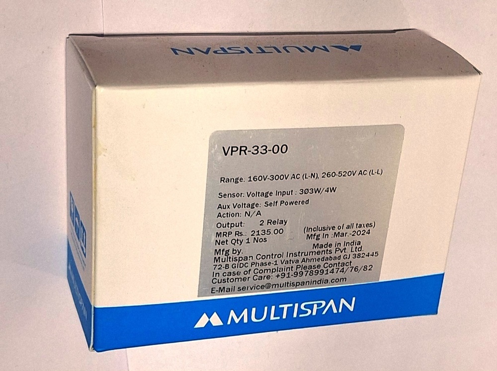 Multispan Vpr 33 00 - Voltage Input 303w/4w, Range 160v-300v Ac (L-n), 260-520v Ac (L-l), Self-powered, 2 Relay Output | Auxiliary Voltage Sensor
