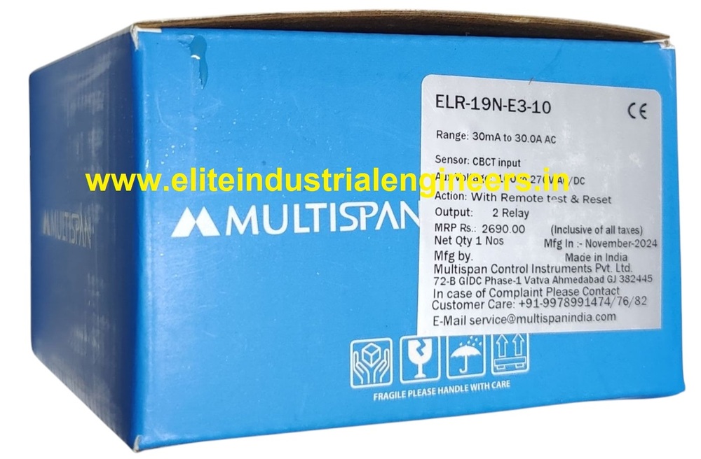 Multispan Elr-19n-e3-10 - Remote Test & Reset, 100 To 270v Ac/dc Voltage, 30ma To 30.0a Ac Range, Dual Relay Output, Cbct Input