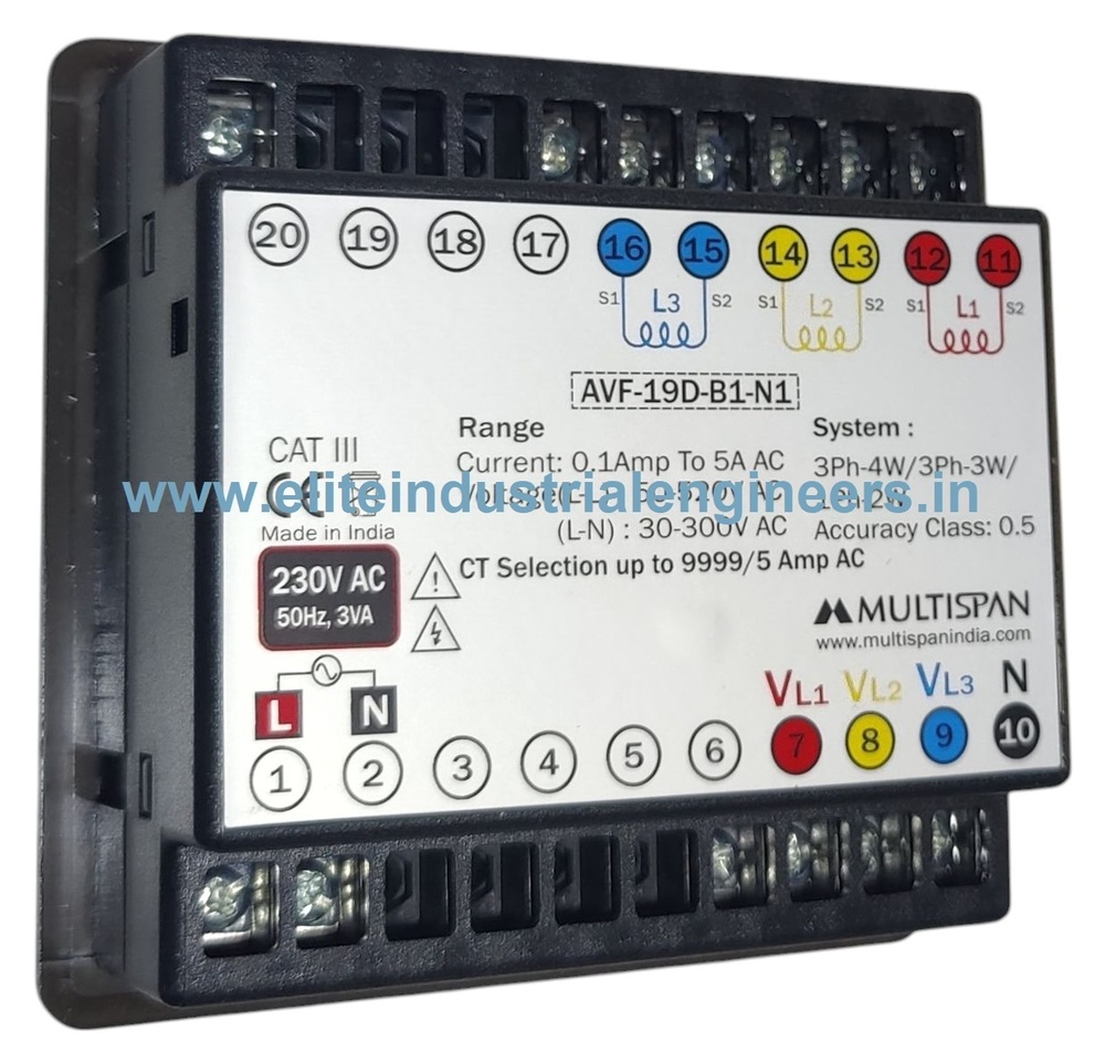 Multispan Avf-19d-b1-n1 - 230v Ac Input, Ct Sensor Input 30a, Voltage Range 30-300v Ac (L-n), 50-520v Ac (L-l) | Auxiliary Voltage Monitor