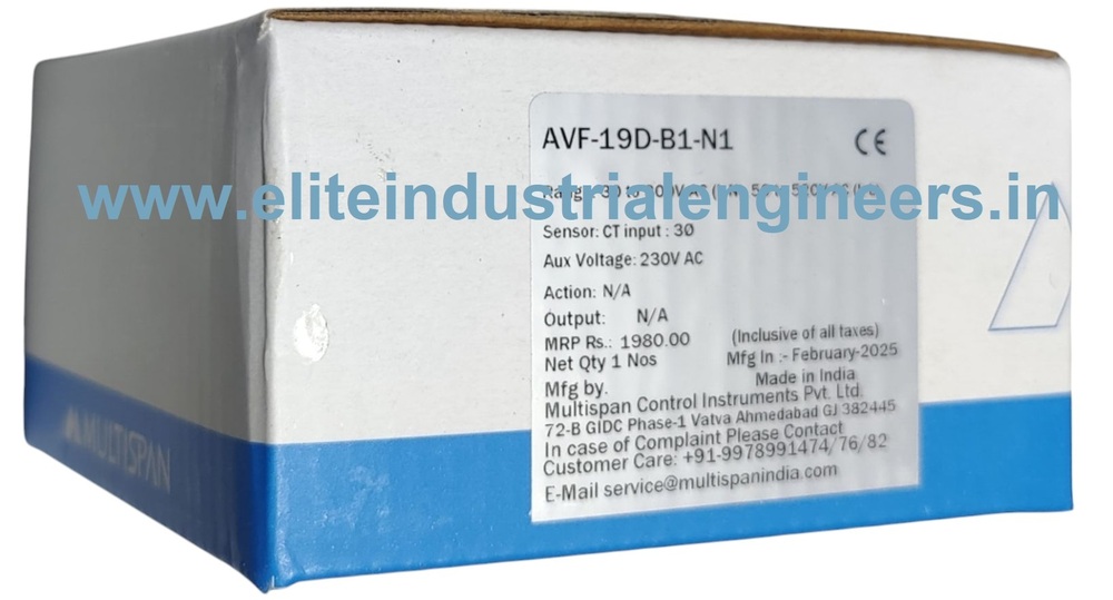 Multispan Avf-19d-b1-n1 - 230v Ac Input, Ct Sensor Input 30a, Voltage Range 30-300v Ac (L-n), 50-520v Ac (L-l) | Auxiliary Voltage Monitor