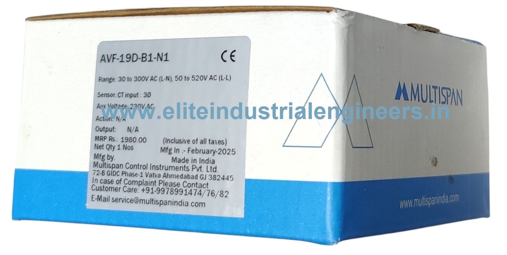 Multispan Avf-19d-b1-n1 - 230v Ac Input, Ct Sensor Input 30a, Voltage Range 30-300v Ac (L-n), 50-520v Ac (L-l) | Auxiliary Voltage Monitor