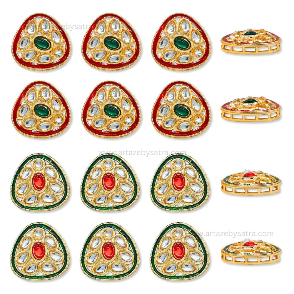 Triangle Meenakari Kundan Beads | Size : 23mm | Qty : 6pcs