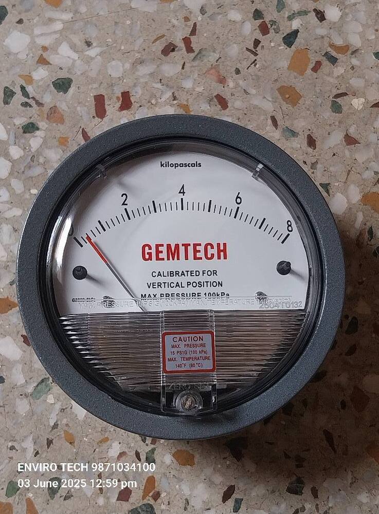 GEMTECH Differential Pressure Gauge Range 0-8 KPA