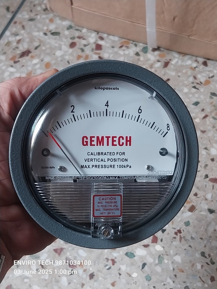 GEMTECH Differential Pressure Gauge Range 0-8 KPA