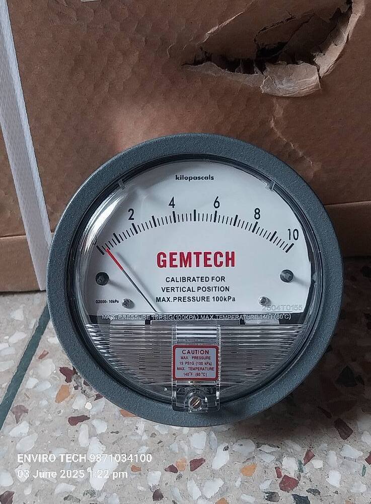 GEMTECH Differential Pressure Gauge Range 0-10 KPA