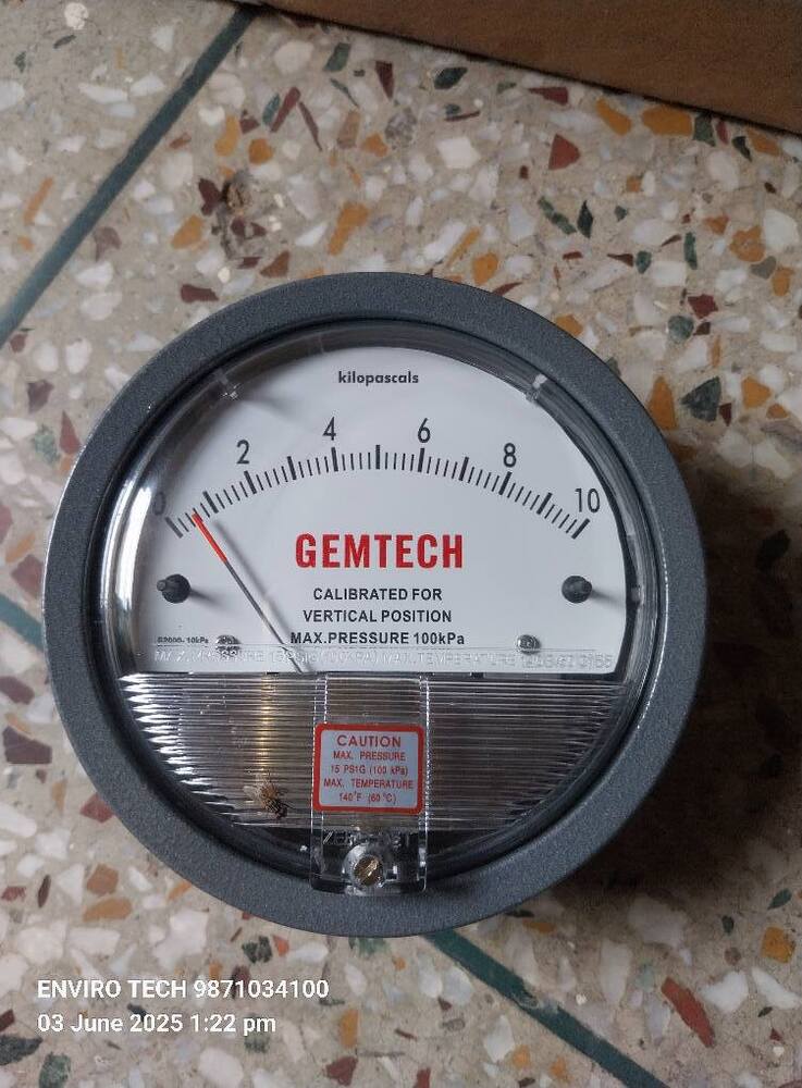 GEMTECH Differential Pressure Gauge Range 0-10 KPA