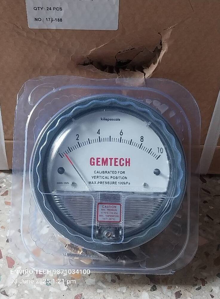 GEMTECH Differential Pressure Gauge Range 0-10 KPA