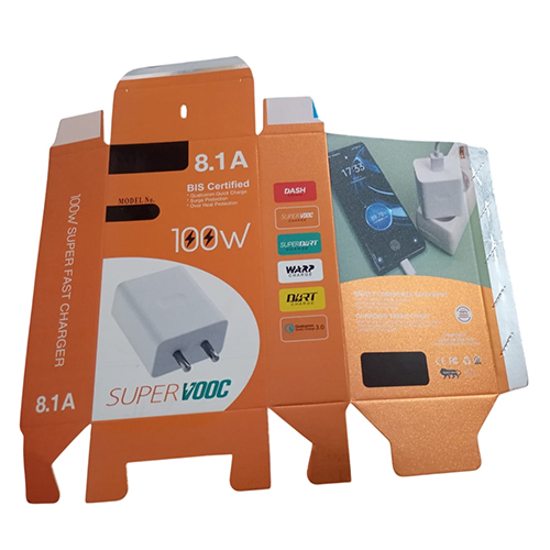 Rectangular Travel Charger Packaging Box - Finishing: Glossy Lamination