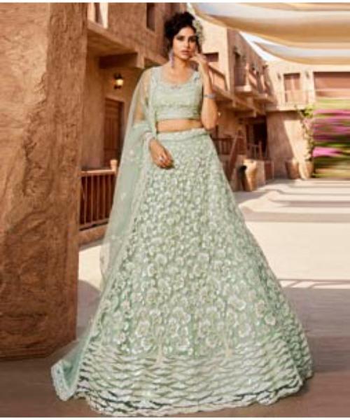 Pista Green Net Lehenga Choli