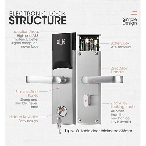 LS-8088 RFID Hotel Door Lock - Stainless Steel RFID Hotel Door Lock MIFARE Card Compatible  Keyless Smart Lock for Hotels