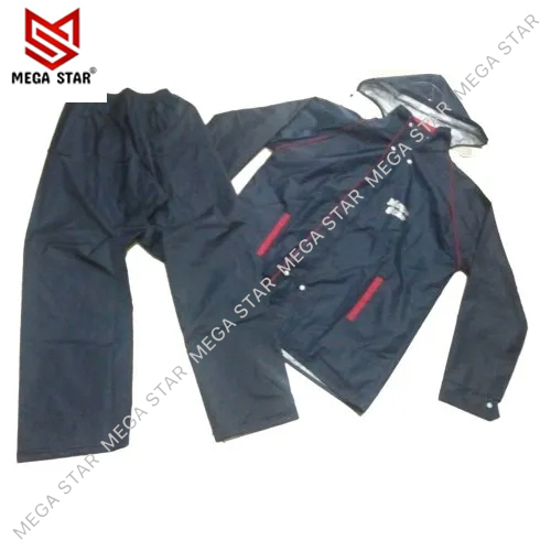 Black Motorcycle Rain Suit - Fabric Type: Pvc