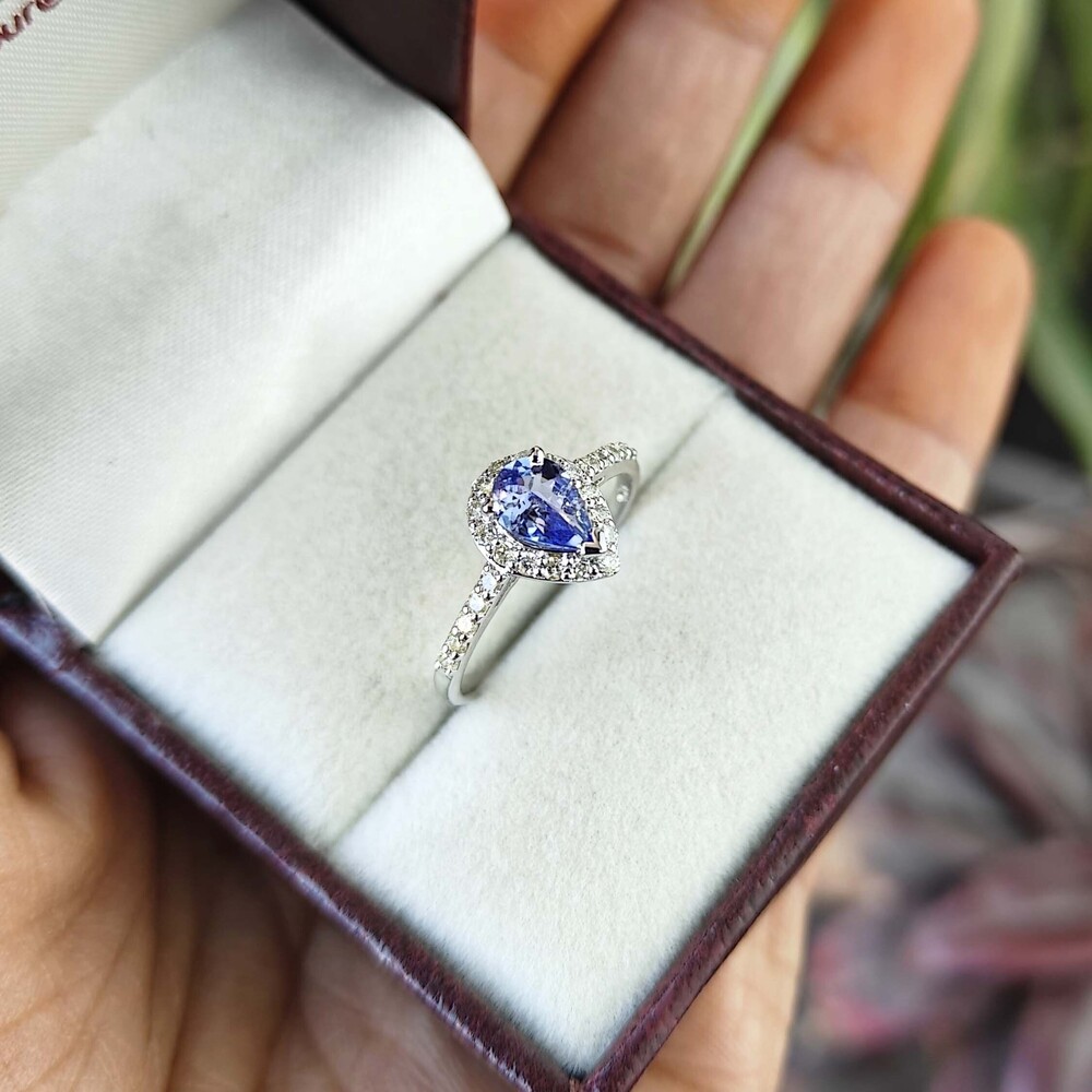 925 Sterling Silver Pear Shape Tanzanite Halo Ring