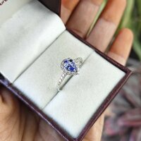 925 Sterling Silver Pear Shape Tanzanite Halo Ring