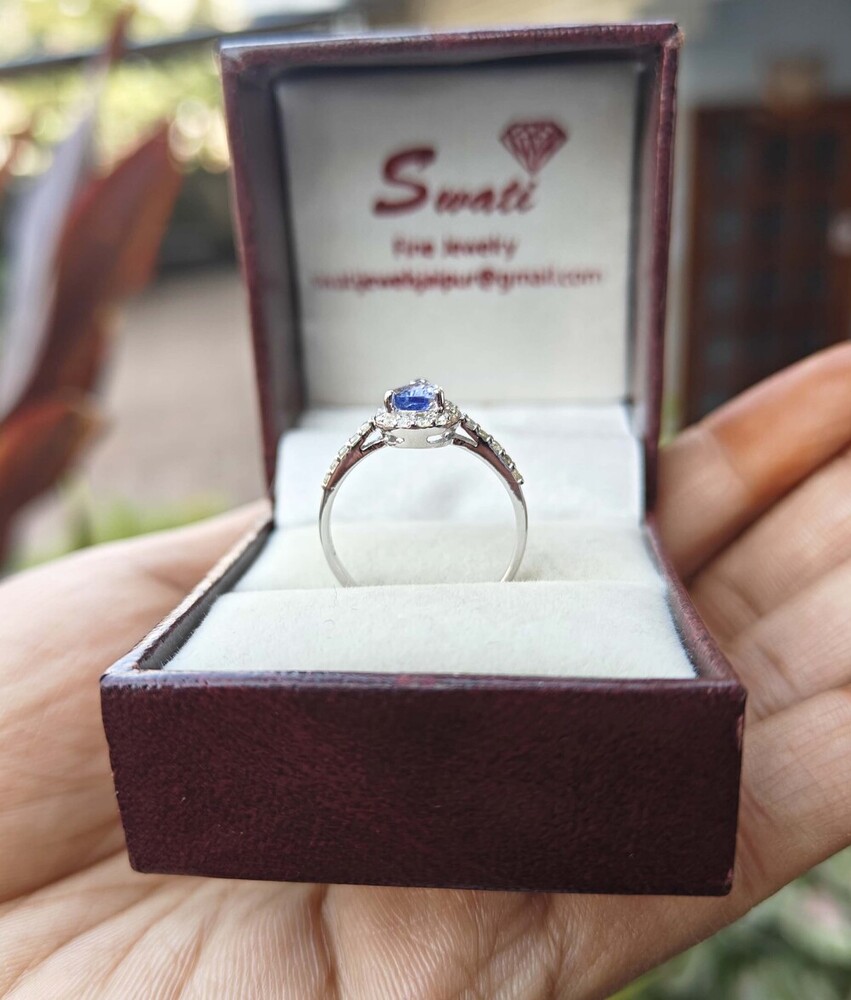 925 Sterling Silver Pear Shape Tanzanite Halo Ring