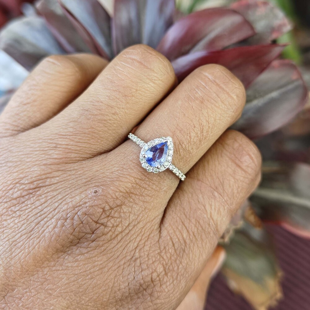 925 Sterling Silver Pear Shape Tanzanite Halo Ring