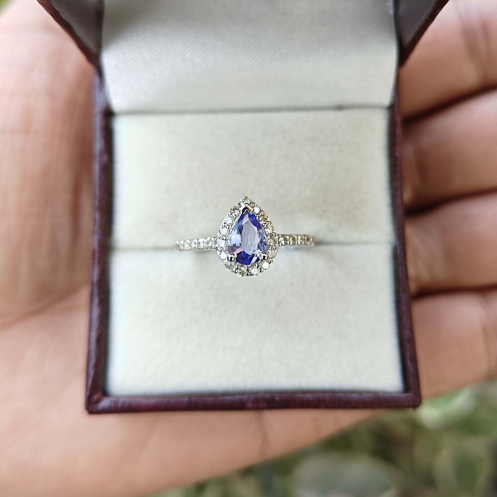 925 Sterling Silver Pear Shape Tanzanite Halo Ring