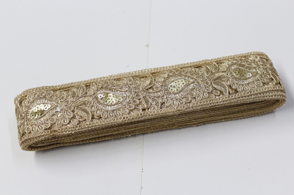 Fancy Embroidery,, Sequence Zari Laces - Color: Golden