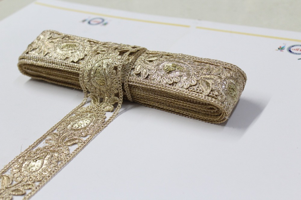 Fancy Embroidery,, Sequence Zari Laces - Color: Golden