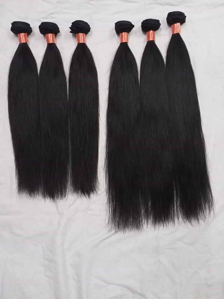 Double Drawan Straight Black Human Hair Extensions Bundle For Personal Size: 12