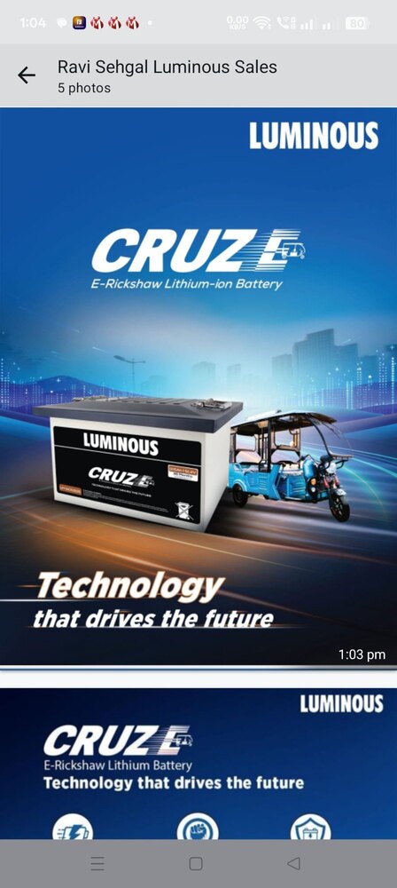 48V 20 Amp Luminous Make Lithium E-Ricksha Battery And Charger