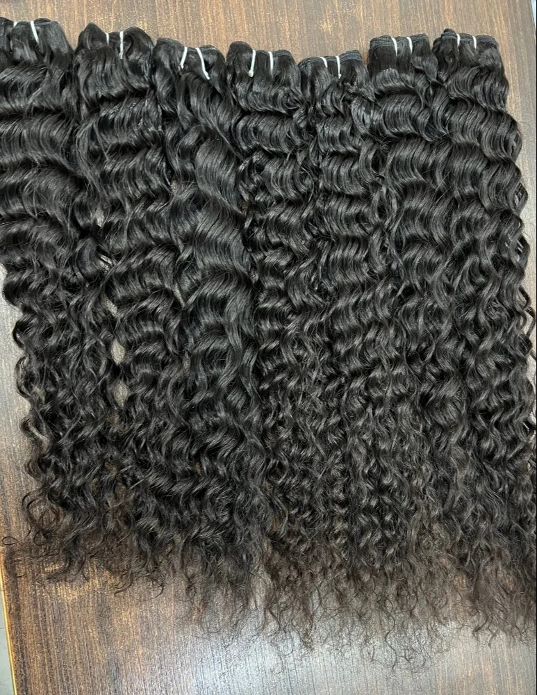 Black Raw Deep Wave Curly Indian Human Hair Extensions Weft Bundles