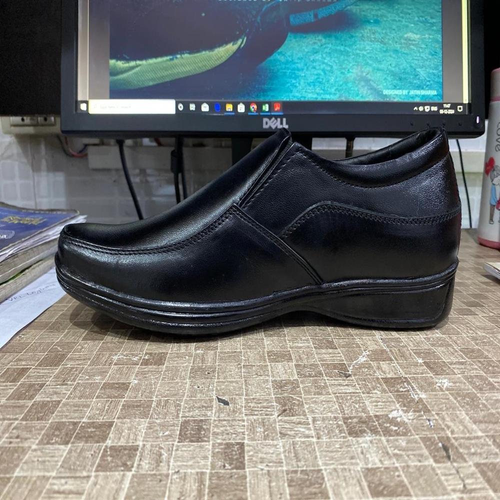 Leather Shoe - Genuine Leather, Black Color, Designed For Men | Comfortable Cushion, Non-slippery Alert Airmix Sole, 1 Year Warranty