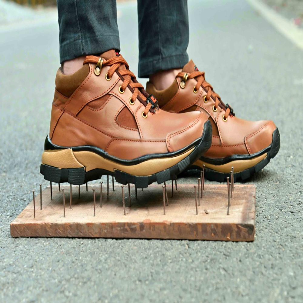 Genuine Leather Stylish Tan Casual Safety Shoes