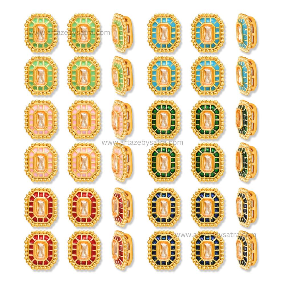Rectangle with Cut Corners Meenakari Kundan Beads | Size : 12mm | Qty : 12pcs