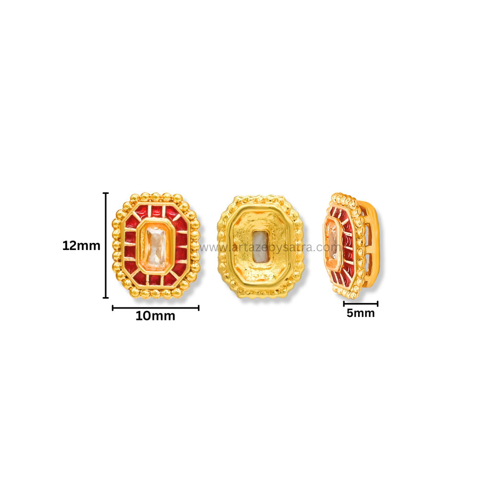Rectangle with Cut Corners Meenakari Kundan Beads | Size : 12mm | Qty : 12pcs