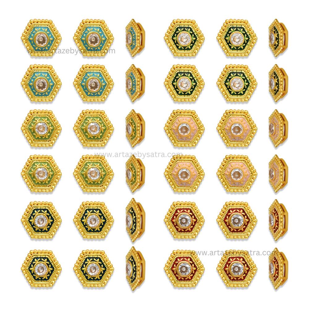 Hexagon Meenakari Kundan Beads | Size : 12mm | Qty : 12pcs