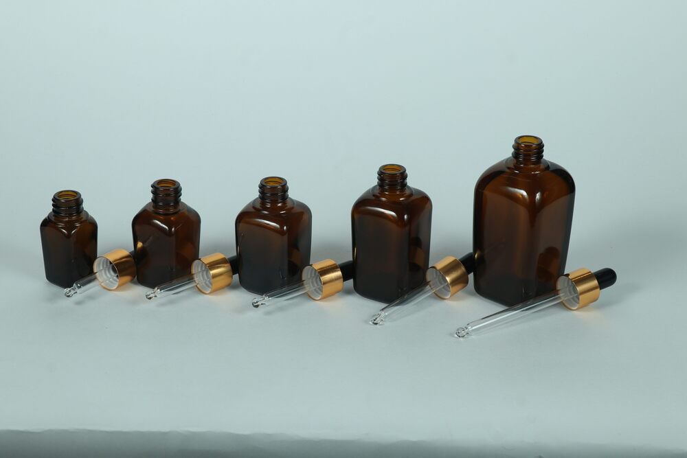 18Mm Amber Rectangle Glass Dropper Bottle