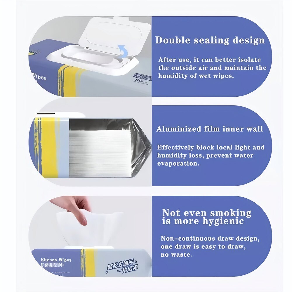 Kitchen Cleaning Wipes Disposable Kitchen Wet Tissues For Removing Grease Oil Food Stains & Glass