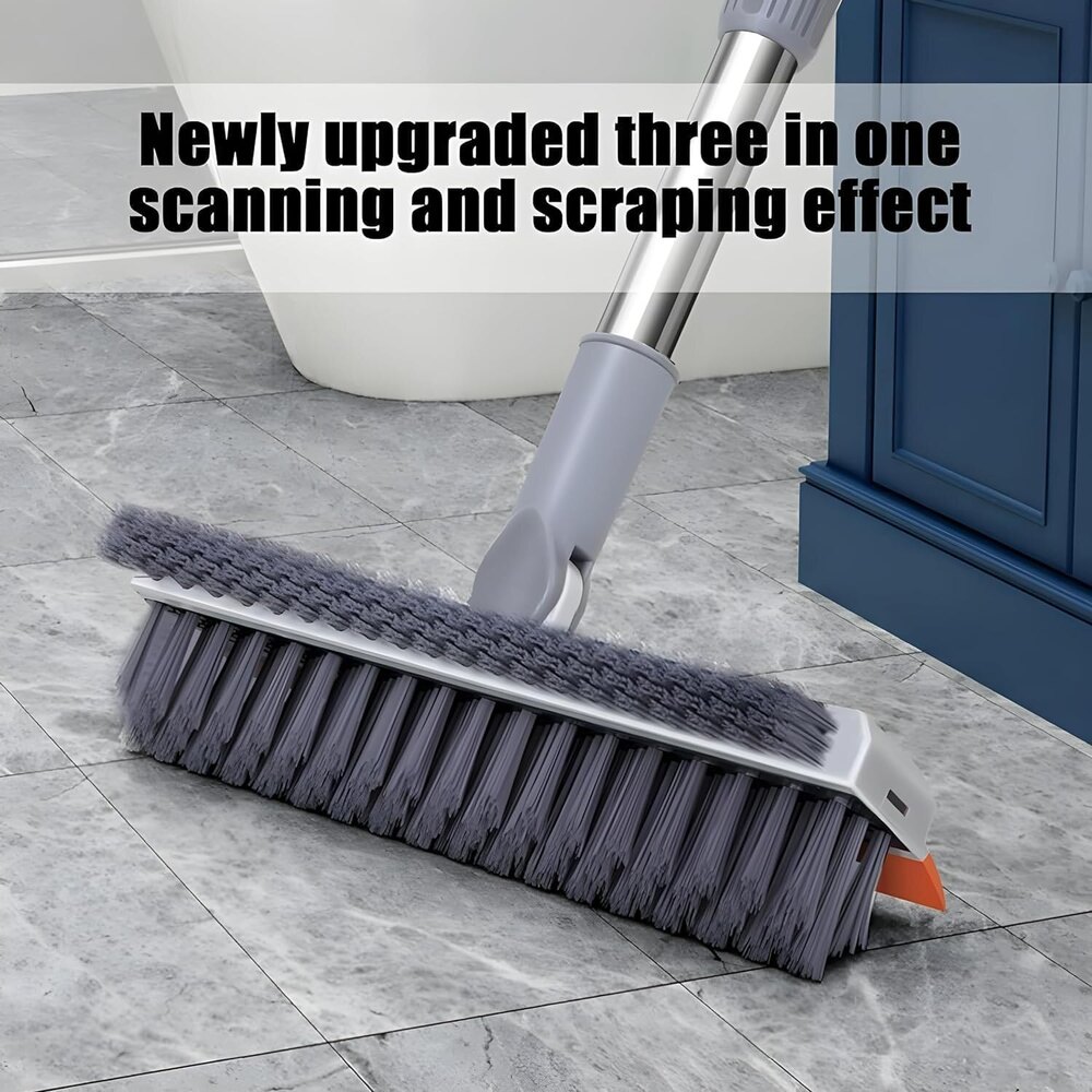 3 In 1 Tiles Cleaning Brush With Handle V-shape Stiff Bristle Cleaning Brush With Squeegee - Color: White