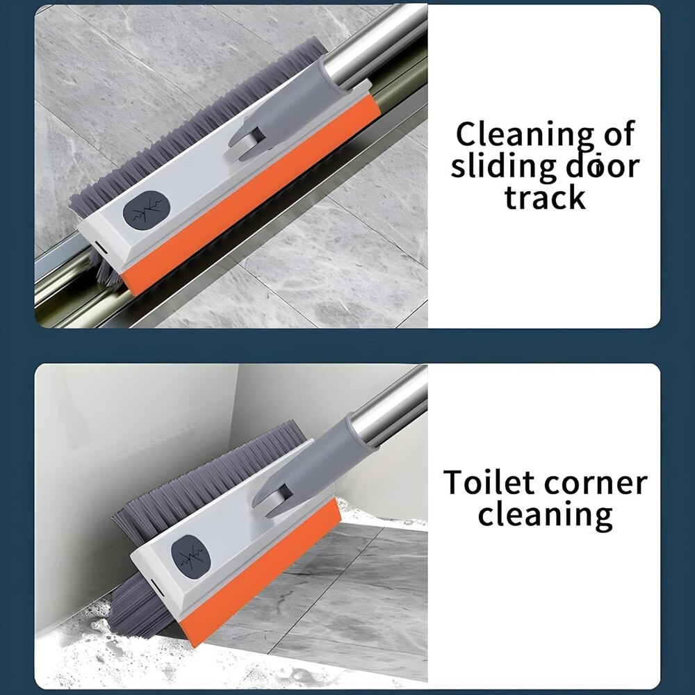 3 In 1 Tiles Cleaning Brush With Handle V-Shape Stiff Bristle Cleaning Brush with Squeegee