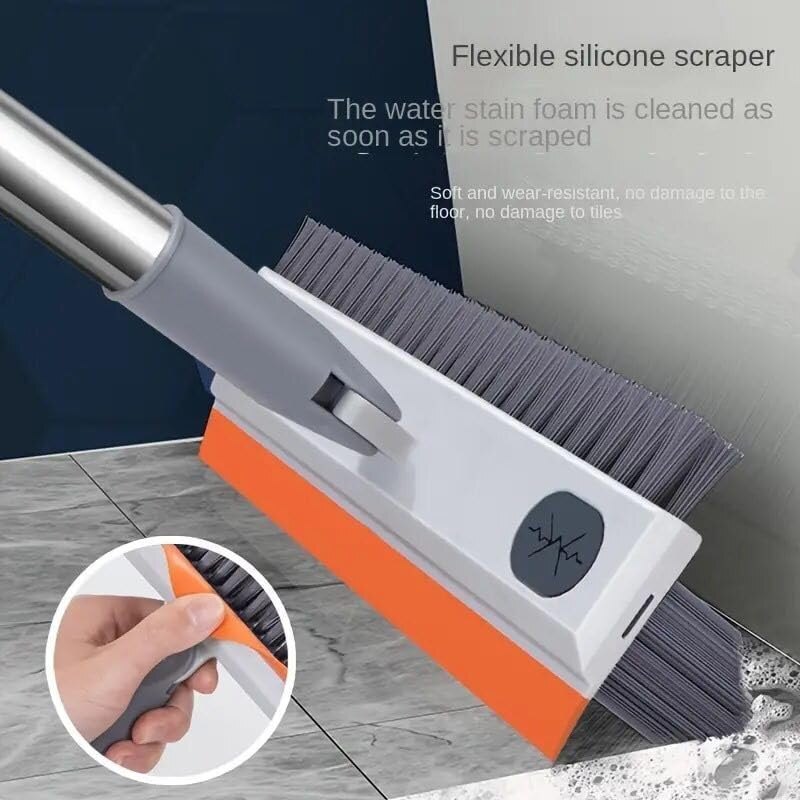 3 In 1 Tiles Cleaning Brush With Handle V-shape Stiff Bristle Cleaning Brush With Squeegee - Color: White