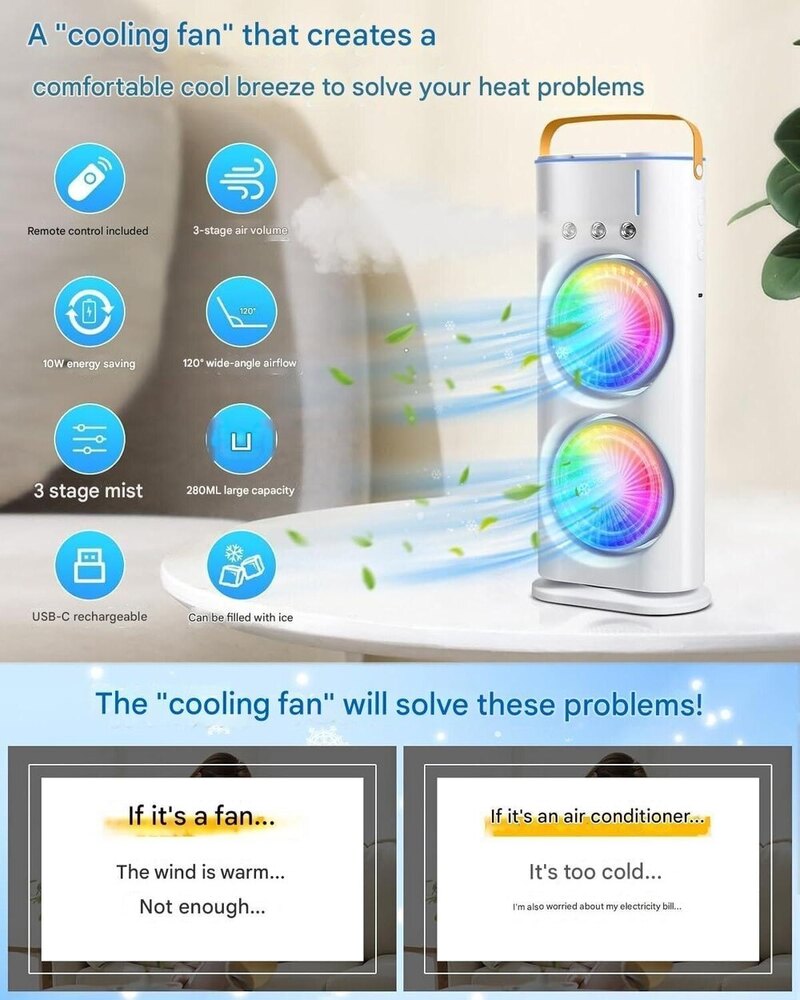 Mini Portable Air Cooler Fan Double Ended Spray Fan Rotatable Cooling Fan With Mist Humidifier