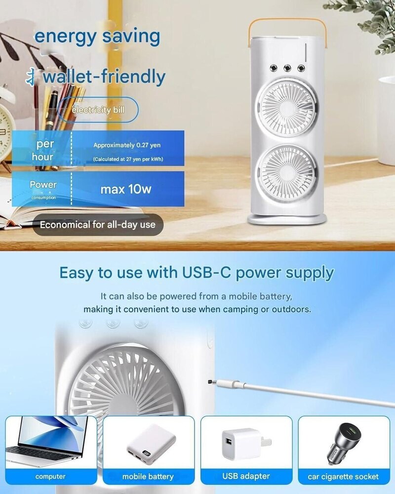 Mini Portable Air Cooler Fan Double Ended Spray Fan Rotatable Cooling Fan With Mist Humidifier