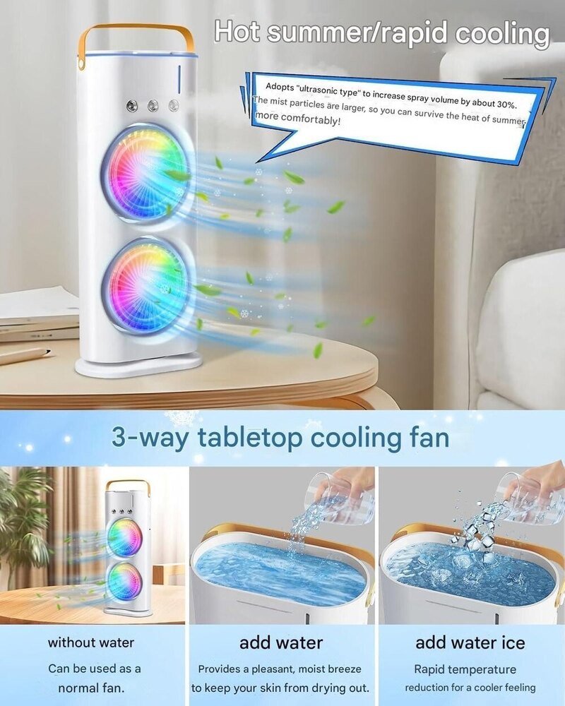 Mini Portable Air Cooler Fan Double Ended Spray Fan Rotatable Cooling Fan With Mist Humidifier