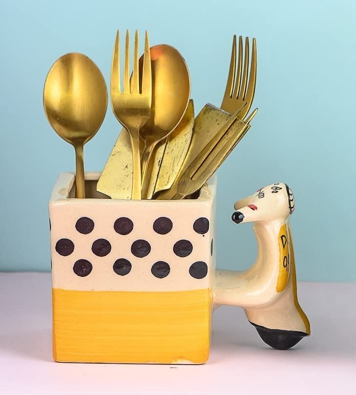 Indoor Plant Ceramic Pot Scooter Pot For Table Top Planters, Pen Stand, Kitchen Cutlery Holder