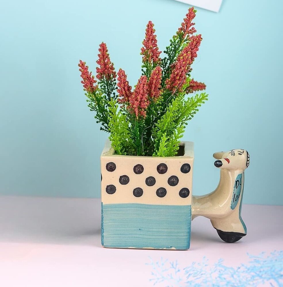 Indoor Plant Ceramic Pot Scooter Pot For Table Top Planters, Pen Stand, Kitchen Cutlery Holder