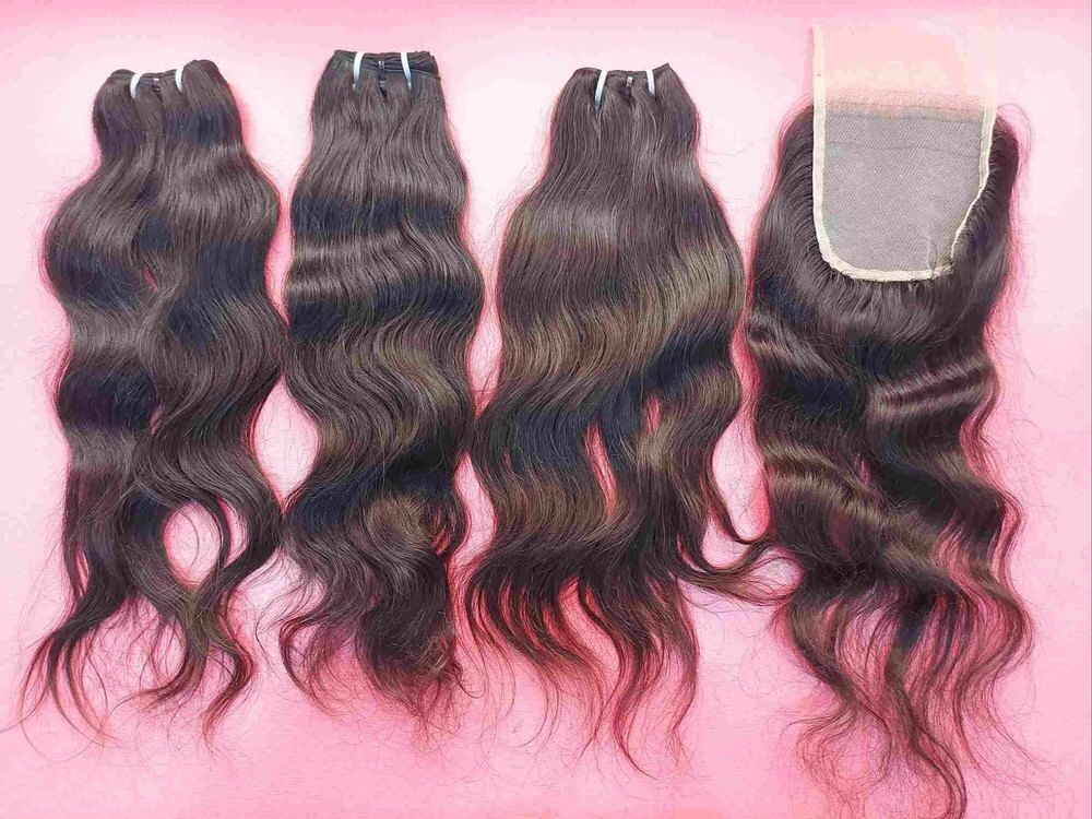 Human Hair Bundles with Closure Weaves Sew In Weft Extensions