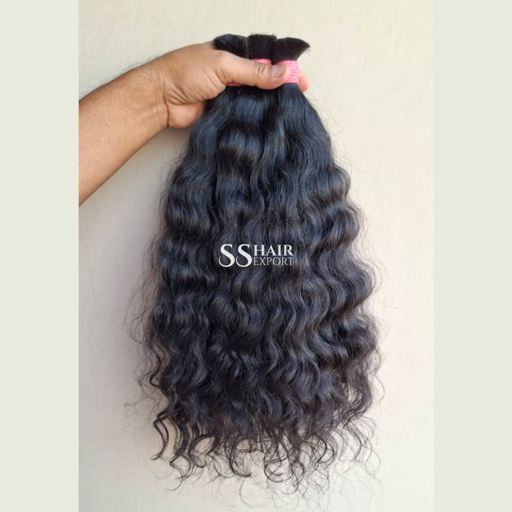 Curly Hair Indian Bulk Human Hair Natural Weaving Braids 100gm Export Quality