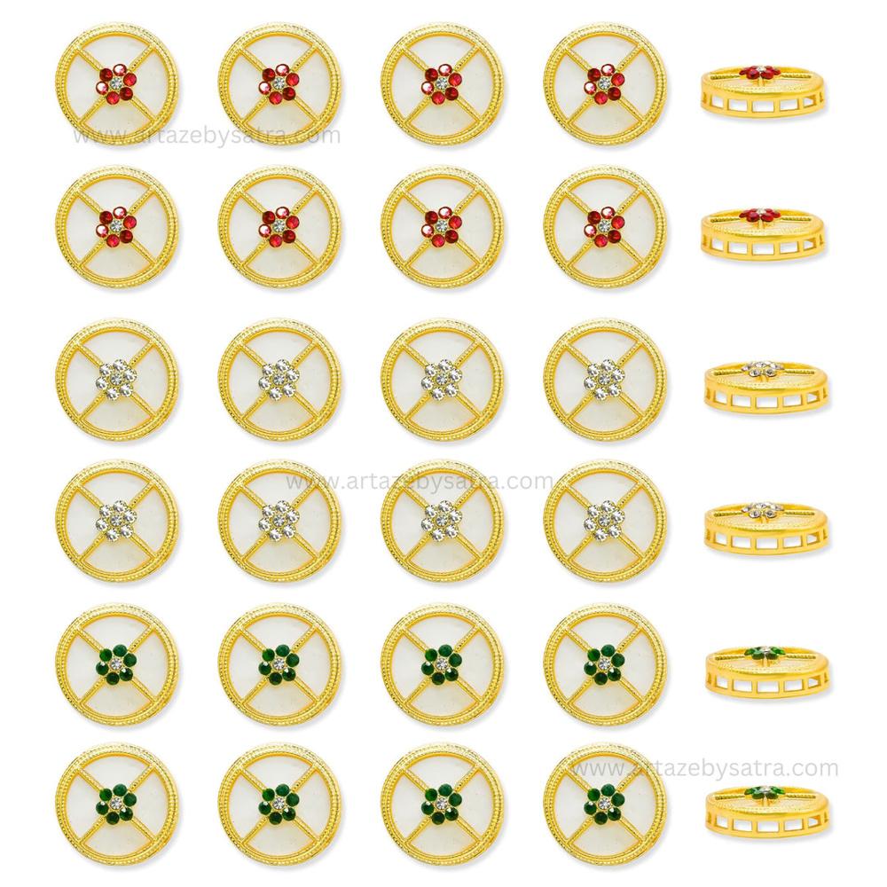Gold Round Meenakari Kundan Beads | Size : 20mm | Qty : 6pcs