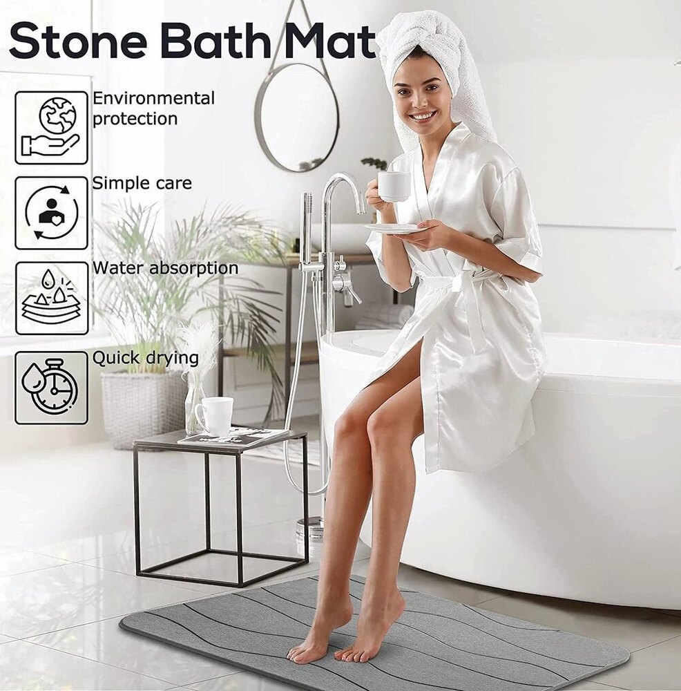 Stone Bath Mat Diatomaceous Earth Bath Mat For Bathroom Quick Dry Absorbent Bath Mat