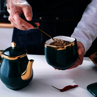 Ceramic Condiment Set Seasoning Pot with Ceramic Tray, Serving Spoon and Lid